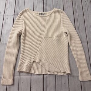 Paul & Joe Paris Women's Ribbed Asymmetrical Knit Sweater Cream‎ Size 3 Medium
